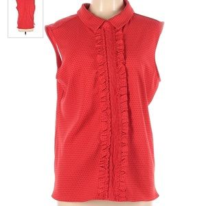 Karl Lagerfeld Red & Black Polka Dot Ruffle Tank Top Blouse Medium